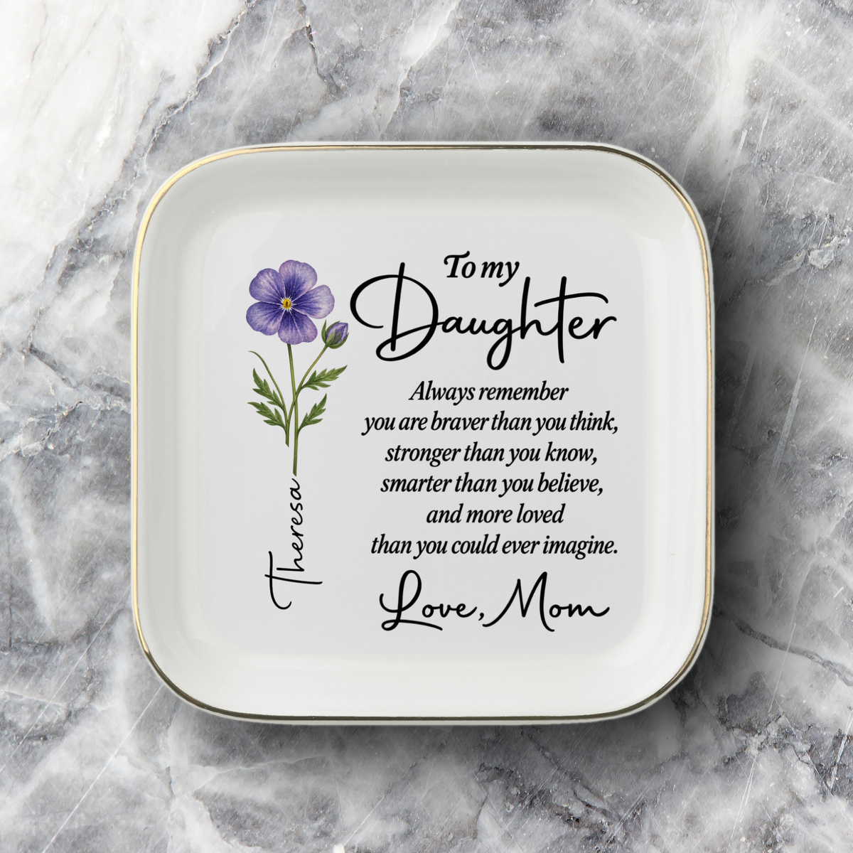 Personalized Daughter Jewelry Dish with Birth Flower