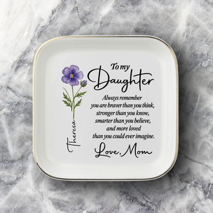 Personalized Daughter Jewelry Dish with Birth Flower