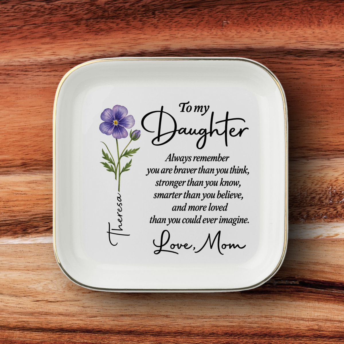 Personalized Daughter Jewelry Dish with Birth Flower