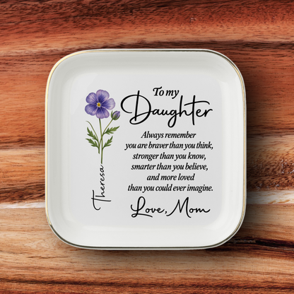 Personalized Daughter Jewelry Dish with Birth Flower