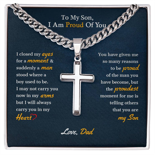 To My Son | I Am Proud Of You | Stainless Steel Cross Necklace - Personalized