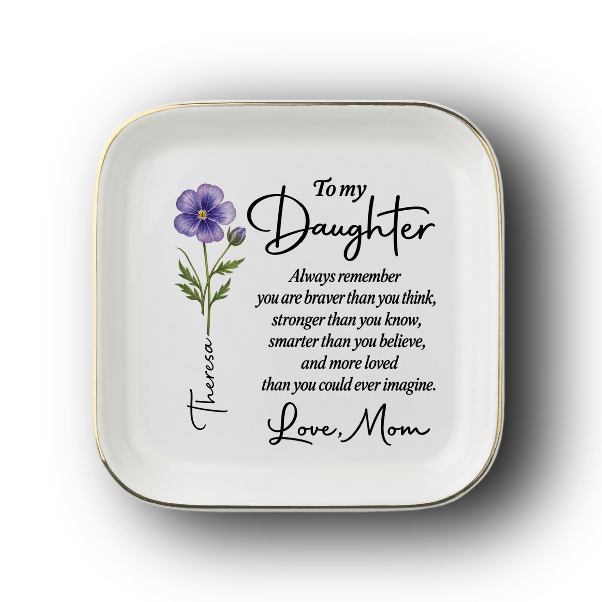 Personalized Daughter Jewelry Dish with Birth Flower