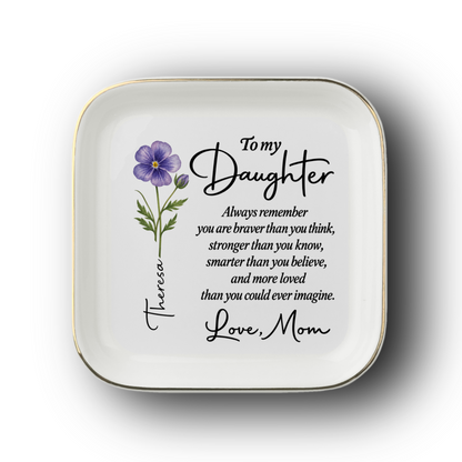 Personalized Daughter Jewelry Dish with Birth Flower